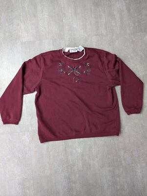 Blair Vintage Sweatshirt Womens Large Maroon Floral Embroidery Crew Neck - Image 1 of 4