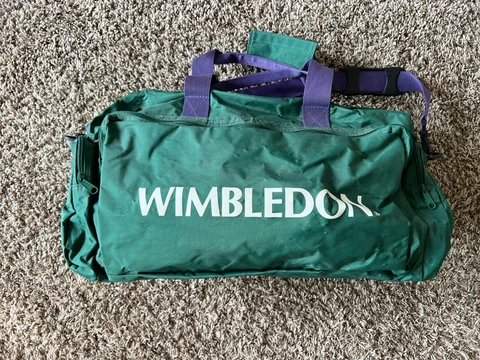 Wimbledon 1989 Green and Purple Towel and Matching Duffel Bag, Unused, Vintage Cover
