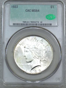 Dólar de la Paz 1922 CACG MS64 CAC blanco escarchado PQ recién graduado nuevo soporte #H51K - Imagen 1 de 4