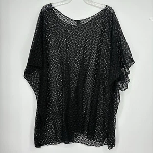 Tempo by Lavello Missy One Size Fits Most Crochet Knit Poncho Cover Up Black - Imagen 1 de 9