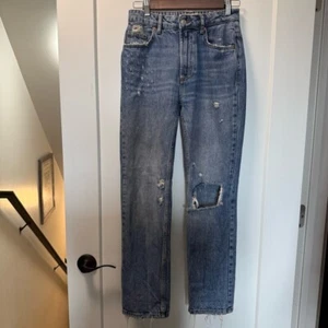 We The Free People Straight Distressed High Rise Jean Medium Wash Frayed 24x30 - Picture 1 of 7
