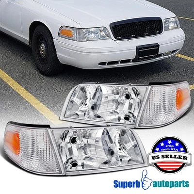 Fits 1998-2011 Ford Crown Victoria Headlights w/ Corner Signal Lamps 98-11 Pair Foto 1 de 4