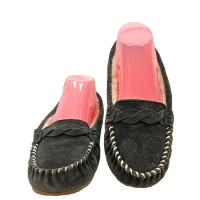 Minnetonka MINNETONKA Dark Gray Suede Sherpa Slippers  8  Comfortable Warm  - Image 1 of 4