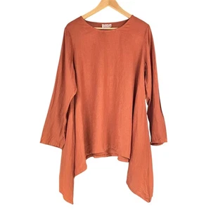 LINEN STITCH STORE Lithuanian Linen Sharkbite Long-Sleeve Tunic Burnt Orange XL - Picture 1 of 7