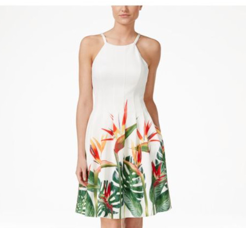 PALM ANGELS Abito da sole Calvin Klein bianco multicolore taglia 12 spalline spaghetti aderente svasato floreale