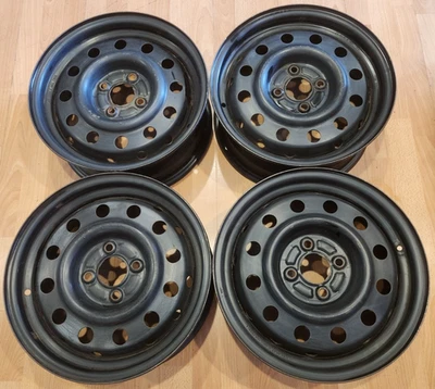 SET OF (4) 15" SATURN ION, S SERIES FACTORY OEM BLACK STEEL RIMS 15x6 1993-2007 - Image 1 of 4