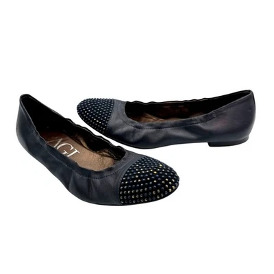 AGL EU 41 Blakely Navy Leather Round Studded Cap Toe Comfortable Ballet Flats - Image 1 of 4