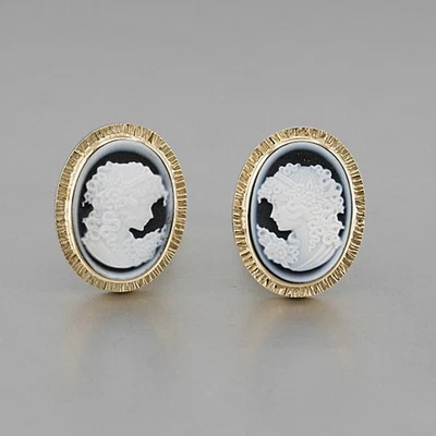 Manschettenknöpfe in 585/14k Gelbgold mit Achatgemme - Bild 1 von 3