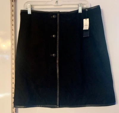 Falda Talbots Petite de Cuero Negra Talla 12P Panellada Forrada Abertura Trasera Foto 1 de 4