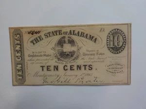 Civil War Confederate 1863 10 Cents Note Montgomery Alabama Paper Money VTG - Picture 1 of 2