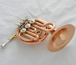 Rose Brass Piccolo MiNi French Horn Bb New Engraving Bell Pocket horn With Case - Picture 1 of 4