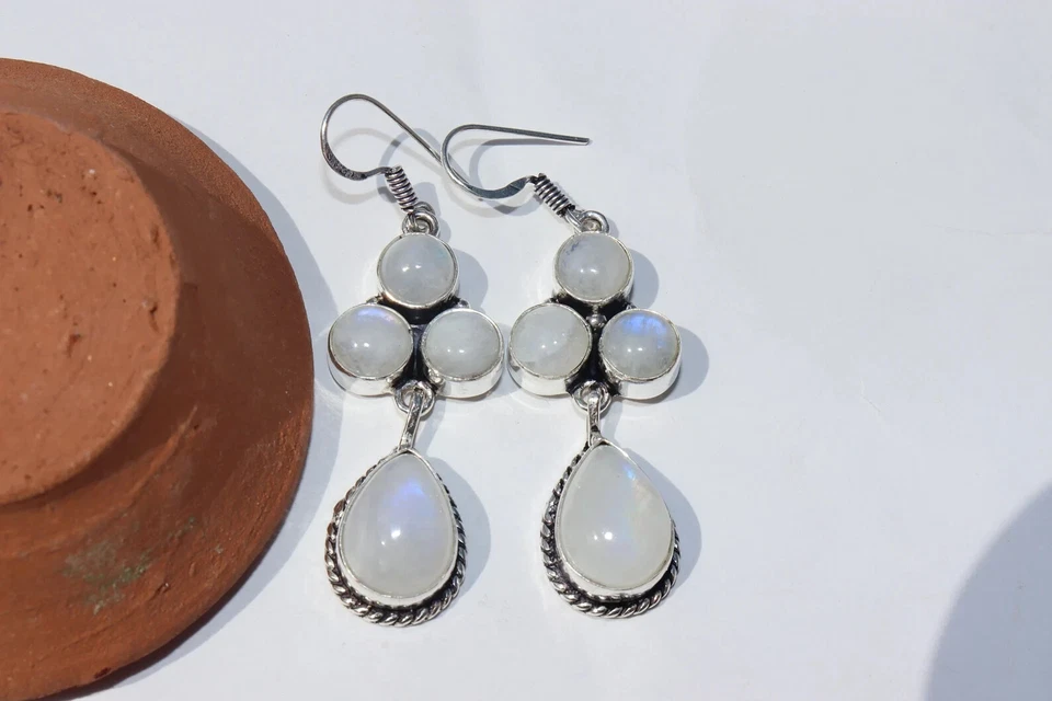 Pendientes colgantes de piedra lunar de plata de ley 925 pendientes colgantes Foto 1 de 3