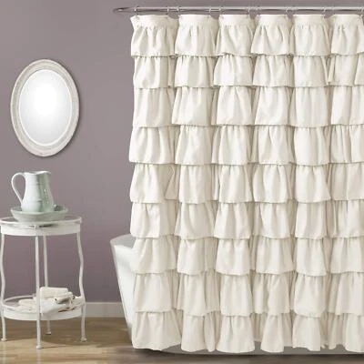 Ruffle Shower Curtain | Floral Textured Vintage Chic Farmhouse Style Design I... - Image 1 of 4