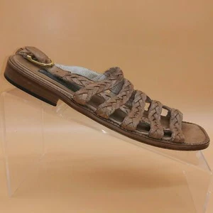 Sesto Meucci Brown Leather Braided Woven Slingback Open Toe Sandal Womens 7.5 - Picture 1 of 10