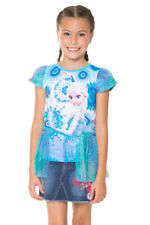 Desigual Frozen Girls Snowflake T-Shirt Top Elsa Blue Size 9 10 years
