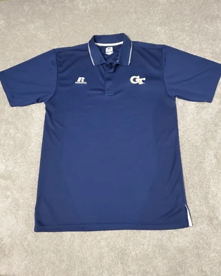 Georgia Tech Polo Shirt Mens Size Medium Navy Blue Yellow Jackets Russell  - Image 1 of 4