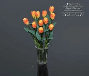 BO 1:12 Puppenhaus Miniatur 12 gelbe/orange Tulpen in Vase Comic R551 - Bild 1 von 4