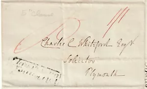 1839 GALLES RRR LLAUGHARNE CLAUSOLA 5" CONFEZIONE POSTALE PREPAGATA 1/1d TO PLYMOUTH DEVON - Foto 1 di 2