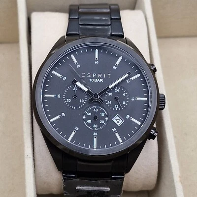 ESPIRIT Chronograph Quartz Watch Men's Black Stainless Steel Big 44mm w/ Date - Image 1 of 4