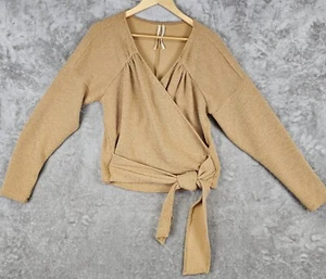 Anthropologie Large Wrap Ribbed Sweater Top w/ Waist Tie Caramel Brown Stretch - Picture 1 of 6