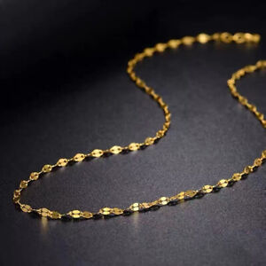 18K Solid Gold O Chain Twist Chain Necklace Bead Heart Beautiful Charm Jewelry