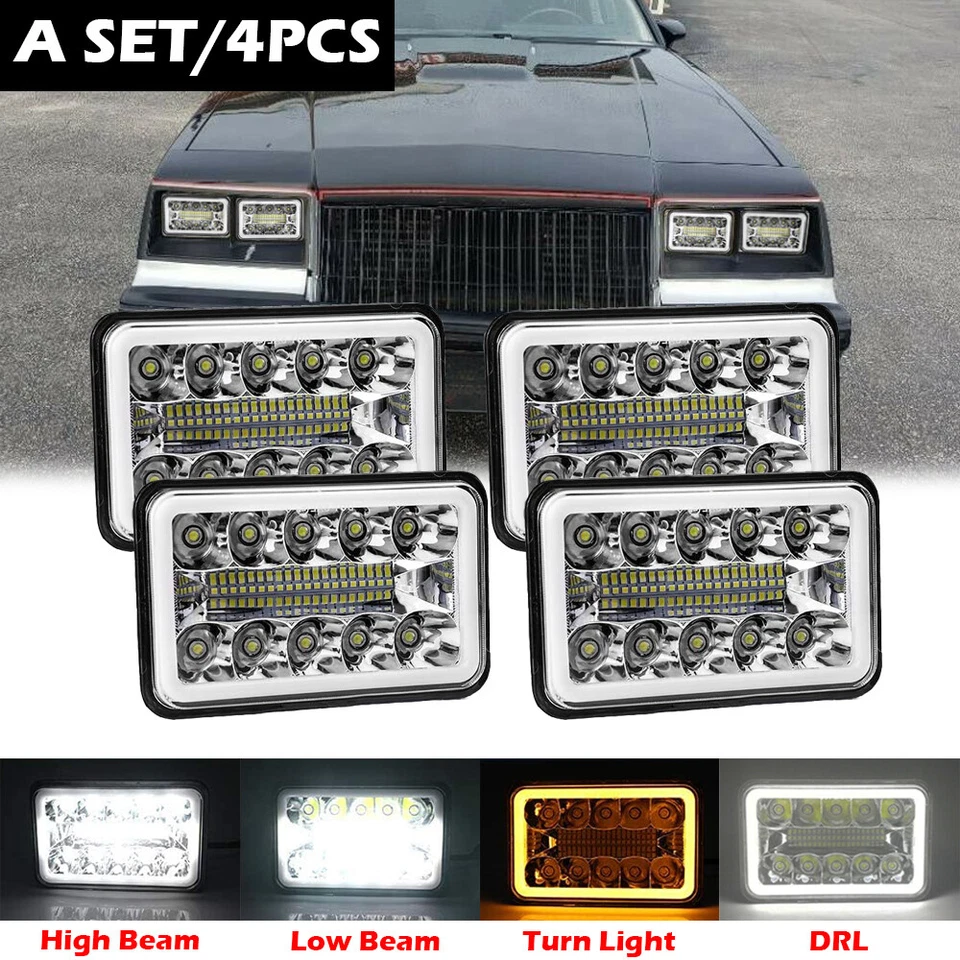 Faros LED Hi/Lo H4 4 piezas 4x6 pulgadas para Buick Regal Cadillac Seville 1982-1987 Foto 1 de 4