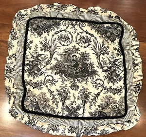 Large Black Cream Toile Throw Pillow Cover Ruffles Ticking Stripe Velvet Trim - Picture 1 of 5
