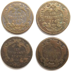 4x 1 Kreuzer Franz Stephan (2x 1760W+1762W) + Maria Theresia (1760W) - Bild 1 von 2