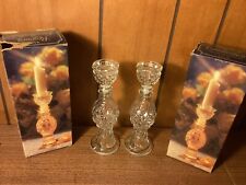 Lot of 2 Vintage 70s Avon Regency Clear Diamond Cut Glass Candlestick Holders~9”