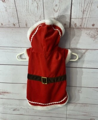 Christmas Pet Santa Claus Costume Small Dog Xmas Holiday Red Velvet Hooded Coat - Image 1 of 4