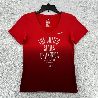 Camiseta Nike Mujer L Roja Ombre Equipo Olímpico de Estados Unidos Cuello en V Corte Atlético Foto 1 de 4