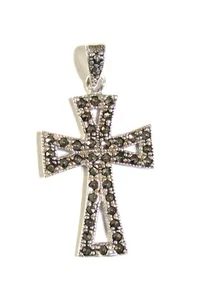 STERLING SILVER & MARCASITE CROSS PENDANT #5G200431 - Picture 1 of 3
