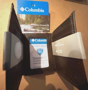 Columbia Mens Coated Leather Trifold Ultimate Capacity Wallet 6 Card Slots Brown - Picture 1 of 5