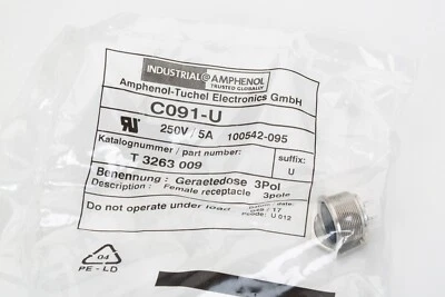 Amphenol 3 Pin Female Circular Din Connector, P/N  -- T 3263 009 - Image 1 of 3