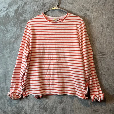 Boden Stripped White Orange Sweater Side Slits Cotton Flare Sleeves Size 12 - Image 1 of 4