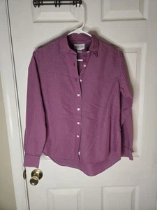 Lands' End geknöpftes Hemd Damen lila kariert Langarm Kragen Größe 6 - Bild 1 von 12