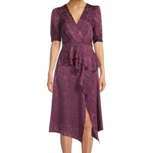 NEW BCBGMAXAZRIA Dress 10 Mauve Paisley Jacquard Ruffle Peplum Midi Event Party - Picture 1 of 14