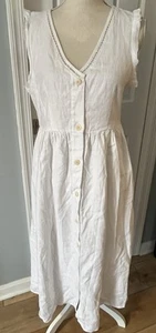 Madewell Button Front Midi White Linen Sleeveless Dress V-Neck NWT Prairie MED - Picture 1 of 13