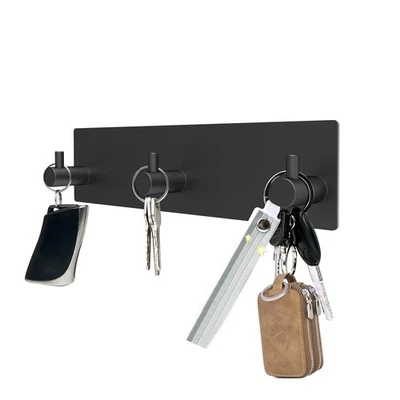 Porta llaves de 3 ganchos para pared autoadhesivo de acero inoxidable negro Foto 1 de 4