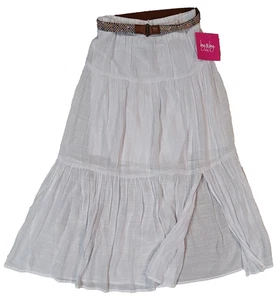 by & by GIRL Broomstick Long Skirt with Belt - WHITE - Girl's Size 7/8 (S) NWT - Picture 1 of 3