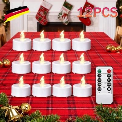 12PCS LED Teelichter mit Fernbedienung Timer Dimmbar Warmweiß BATTERIE Partys DE - Bild 1 von 4