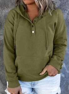 Eytino Womens Plus Size Hoodies Tops Casual Long Sleeve Drawstring Button Down P - Picture 1 of 5