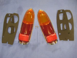 MGB MIDGET PAIR REAR LAMP LENS CHROME RIM _ GASKETS EARLY 62-69 No backplate - Picture 1 of 4