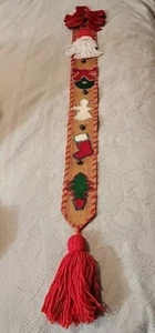 Vtg Canvas Christmas Holiday Wall Door Hanging Decor 43" Tall 6.5" Wide with Bow - Picture 1 of 9
