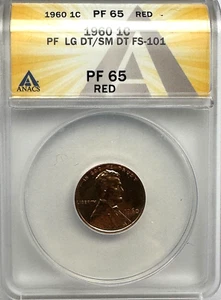 1960 FS-101 LG DT/SM DT LINCOLN MEMORIAL CENT - ANACS PF 65 RED - FREE SHIPPING! - Picture 1 of 3