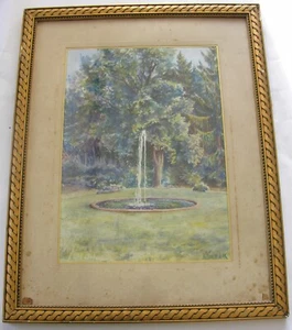 Henri Varin peintre. Aquarelle Jet d’Eau, Jet de Fontaine dans un Parc. XIXè S. - Imagen 1 de 4
