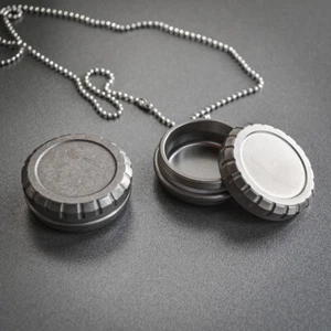 Titanium Alloy Round Pill Container Case Holder Box Bottle Necklace Pendant EDC - Picture 1 of 4