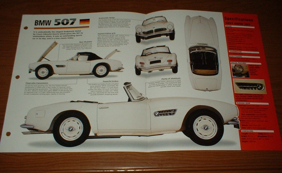 BMW 507 1957 original Imp folleto especificaciones información 57 V8 56 58 59 1956 1958 1959 Foto 1 de 1