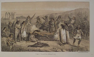 Tolkotin Indians of Columbia River Oregon Sketch of the Cremation 1881 Engraving - Picture 1 of 2