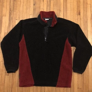 Vtg 80's Columbia Fleece Jacket Mens Large 1/4 Zip Black/maroon Sweater USA - Picture 1 of 5